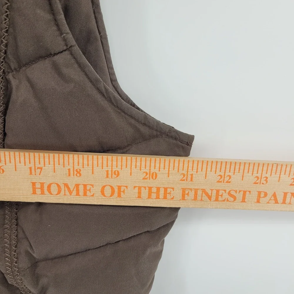 Eddie Bauer Womens Goose Down Puffer Vest Large Brown‎ Faux Fur Trim Collar